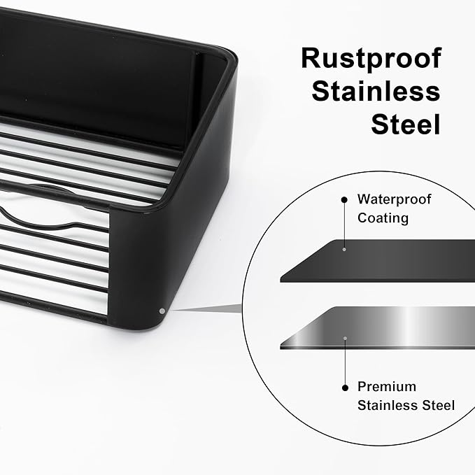 Premium Shower Caddy, 3 Pack Black, Rustproof Stainless Steel Shower Organizer and Storage, No Drill Shower Shelves with Quick Drainage and High Weight Capacity