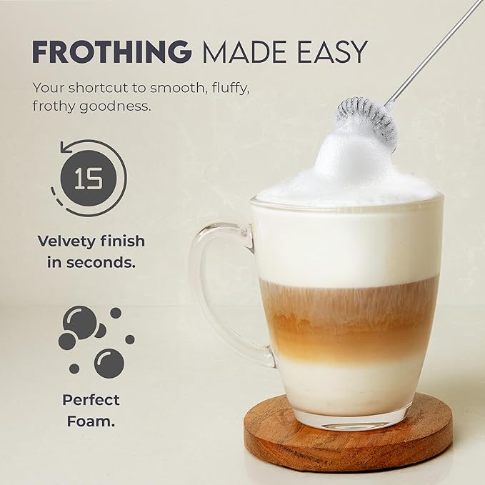 Zulay Kitchen Powerful Milk Frother Handheld with 2 Duracell AA Batteries ??Ultra Fast Frother Wand Electric Drink Mixer for Coffee, Lattes, Cappuccinos, Matcha & Hot Chocolate ??Portable Foam Maker