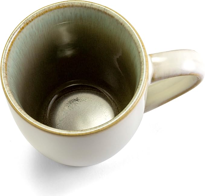 Sango Resona Moss Green Stoneware Mugs (Set of 4) ??12 fl. oz, Durable Stoneware with Reactive Glaze, Delicate Gray-Green Interior, Microwave & Dishwasher Safe, for Everyday Dining & Entertainment