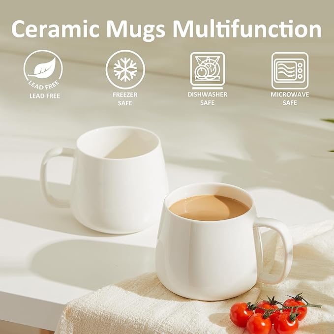 Teocera 16oz Ceramic Coffee Mugs Set of 4 ??Stackable Latte Cups, Microwave, Dishwasher & Oven Safe ??Ideal for Coffee, Cappuccino, Hot Chocolate, Housewarming Gifts竊똚hite