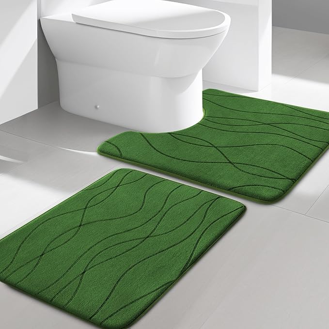 YIHOUSE Memory Foam Bathroom Rug Sets 2 Piece, Ultra Absorbent Bath Mat for Bathroom - Non-Slip Machine Washable & Dry Quickly, 2 Piece Bathroom Mat Set (Glass Green, 2 Pieces)