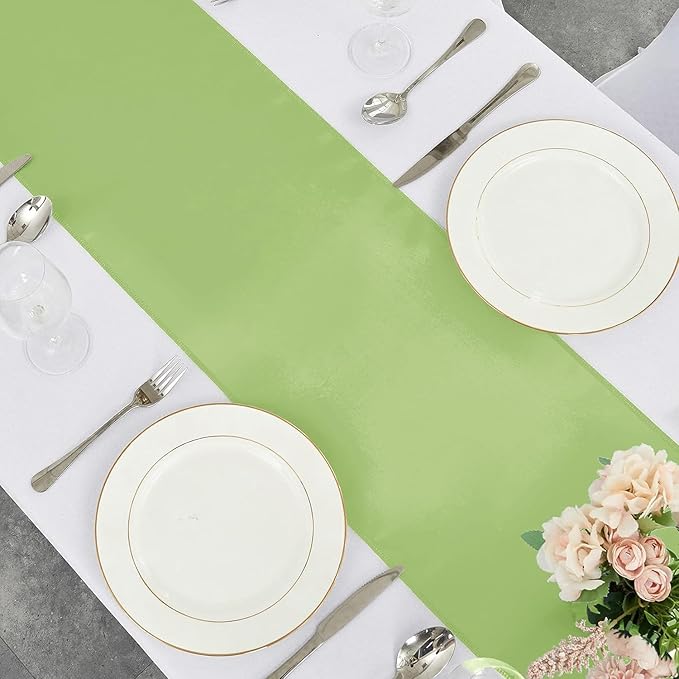 10-Pack Green Satin Table Runner 12 x 108 Inch Long Bright and Smooth Silk Fabric Table Runner for Wedding Banquet Birthday Party Decoration