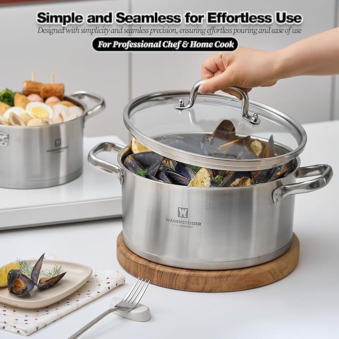 7.27-Quart Dutch Oven, Stainless Steel 3-Layer Construction with Aluminum Core, Tempered Glass Lid, Spacious Stock Pot for Boiling, Stewing, Canning ??For All Stovetops (9.84" Diameter)