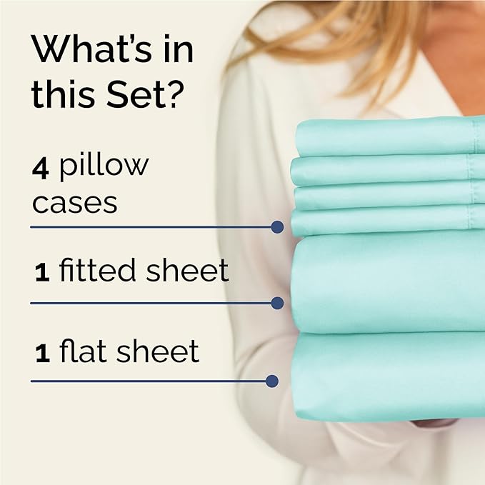 Full 6 Piece Sheet Set - Cooling & Breathable Bed Sheets - Hotel Luxury Bed Sheets for Women, Men, Kids & Teens - Comfy Bedding w/Deep Pockets & Easy Fit - Soft & Wrinkle Free - Full Spa Blue Sheets