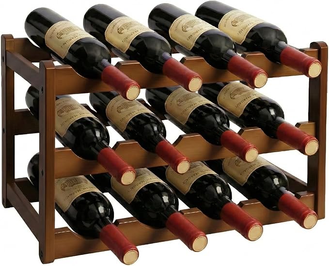 Janedream 4-Tier Bamboo Wine Rack for 16 Bottles, Easy-to-Assemble Countertop Wine Storage Shelf, Sturdy Tabletop Wine Holder for Kitchen, Inside Cabinet, Pantry, or Home Bar (4 Tier)