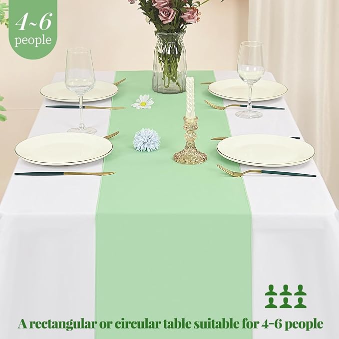 12 Pack Sage Green Table Runner 12 x 72 Inch Long Rustic Farmhouse Wedding Table Runner,Washable and Reusable 6 FT Polyester Table Runners for Wedding Birthday Party Banquet Table Decorations