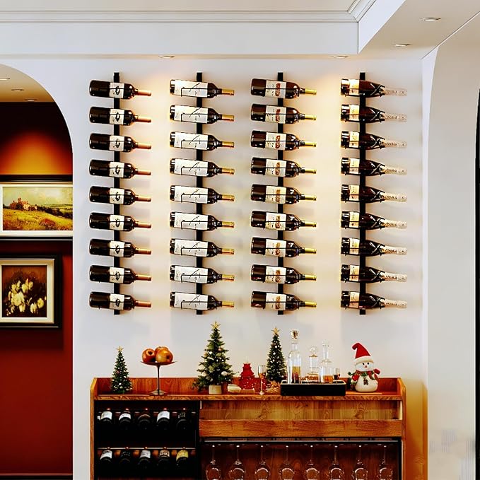 Sonyabecca 9 Bottle Wall Wine Rack - DIY Detachable Wine Storage Organizer, Wall Mount Used As One or Three, Bottle Display Holder for Kitchen, Pantry, Dining Room, Bar, Cellar