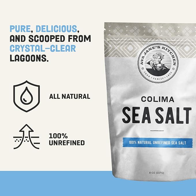 Ava Jane's Kitchen - Colima Coarse Sea Salt - 100% Unrefined, Natural, and Hand-Harvested - Protects Heart - Shapes Figure - Boosts Mood, 227 Servings