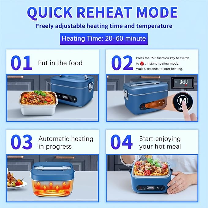 VYRALOFT Cordless Electric Lunch Box,24000mAh Battery Powered Self Heating Lunch Box,1.2L Portable Food Warmer With Removable Divider,Insulated Bag & Utensils,For Office & Outdoor Use