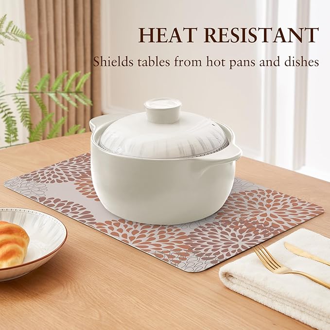 QIYI Placemats Set of 6, 12x18 Inch Faux Leather Place Mats for Kitchen Dinning, Heat Resistant Anti Slip Floral Table Mats, Waterproof Wipeable Washable Placemat Thanksgiving Table D챕cor, Brown