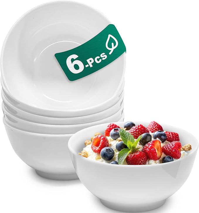 6 Sets 6 Inch Cereal Bowls - 26 Oz Unbreakable Lightweight White Soup Bowls Set Dishwasher Safe For Fruit Salad Kitchen Ramen Mixing Scratch Resistant Reusable Gift For Wedding Home Everyday Use
