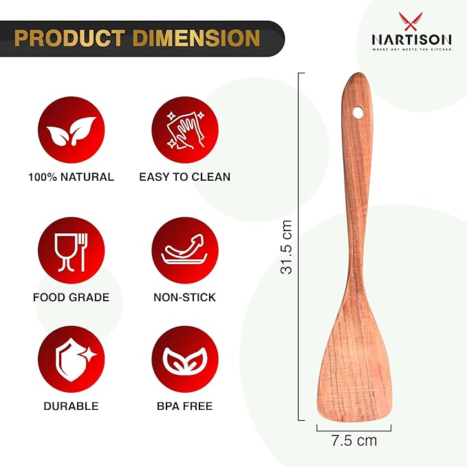 Wooden Spatula For Cooking,NARTISON Natural Acacia Wooden Spatula, Kitchen Spatulas For Nonstick Cookware, Eggs Flipper, Heat Resistant spatula, Kitchen Utensil Set