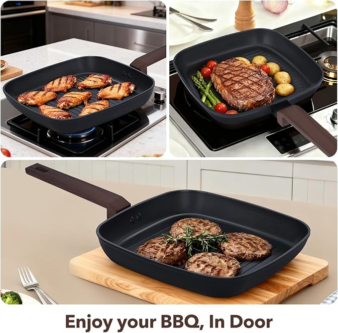 9 Pcs Pots and Pans Set Nonstick,Induction Cookware Set Kitchen Cooking Sets,Non Stick with Grill Pan (PFOS, PFOA Free), Black