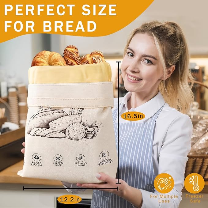 2-Pack Reusable Beeswax Bread Bags for Sourdough & Homemade Bread竊똂otton Waxed Bags Keeps Fresh Longer(Navy Loaf)