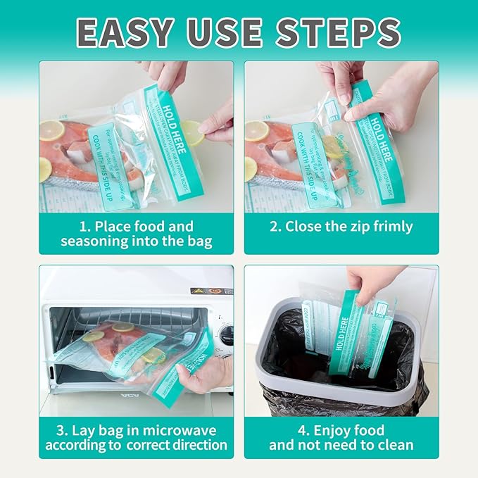 Microwave Steamer Bags 15 Pack Zip Steam Vegetable Cooking Bag for Potatoes Meat, 7.1 X 7.9 Inches