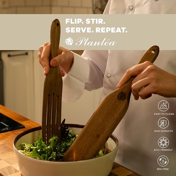 As Seen On TV, Spurtles Kitchen Tools Wooden, Plant챕a Handmade Wooden Spoons for Cooking, Heat Resistant Spurtle Set Cooking Utensil For Non-Stick Cookware, Stirring, Mixing, Whisking, Serving