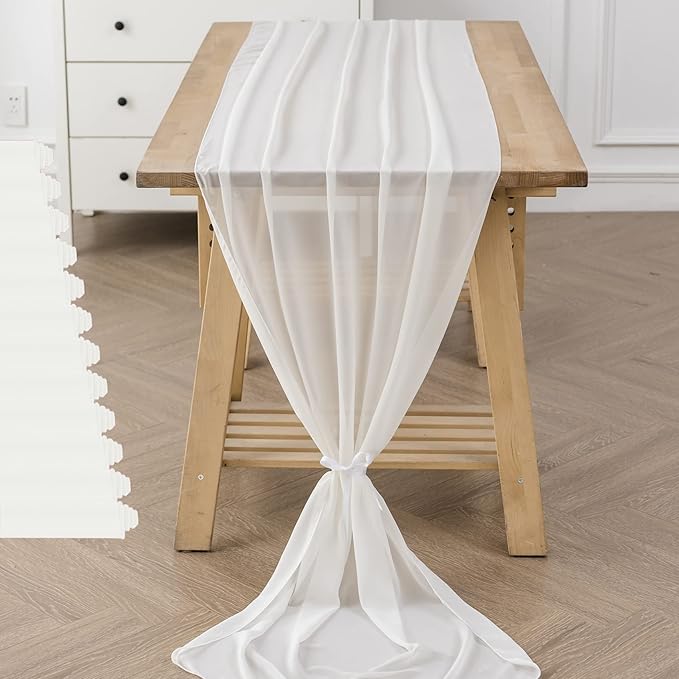 flohar 12Pack 9ft Chiffon Table Runner 14x108 Inch Sheer Romantic Table Runner for Wedding Birthday Party Bridal Shower Outdoor Decoration-Ivory