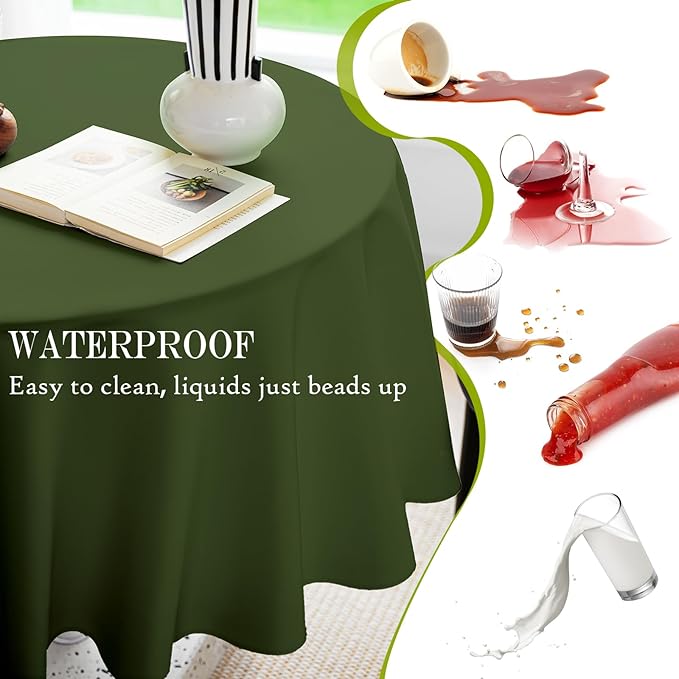 BYDOLL Table Cloth 60 Inch Round Tablecloth Fits Max50 Inch Diameter Table Top,Green Polyester Washable Wrinkle-Free Spillproof Tablecloth for Party Patio Cover