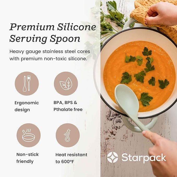 Starpack 'Winning Serve' XL Premium Silicone Serving Spoon (13.5") - Large Silicone Spoon for Cooking High Heat Resistant to 600째F - LFGB Grade Nonstick Mixing Spoons - Large Rubber Serving Spoons