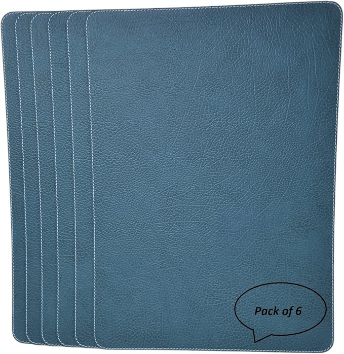 Nikalaz Set of 6 Placemats Made of Recycled Leather (18"x13", Petroleum Green)