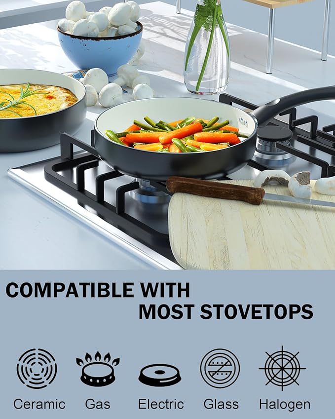 Cook N Home Pots And Pans Set Nonstick, 10 Piece Ceramic Cookware Sets, Kitchen Non Stick Cooking Set With Saucepans, Frying Pans, Dutch Oven Pot With Lids, Black