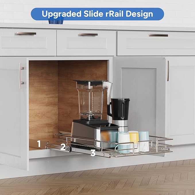 ROOMTEC Pull Out Cabinet Organizer, Cabinet Pull Out Shelves 14쩍" W x 21쩍" D, Heavy Duty Cabinet Drawers Slide Out Kitchen Cabinet Organizers Storage Shelf