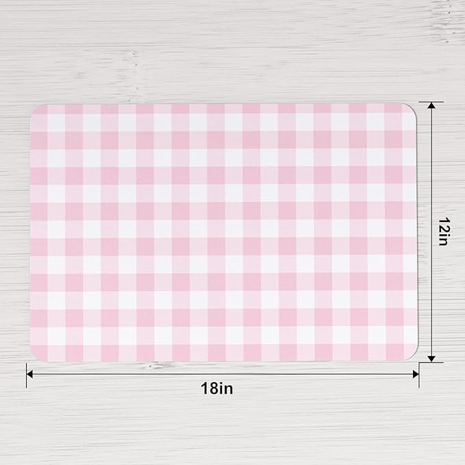 QIYI Placemats Set of 6, 12x18 Inch Faux Leather Place Mats for Kitchen Dinning, Heat Resistant Anti Slip Grid Table Mats, Waterproof Wipeable Washable Placemat Party Table D챕cor, Pink Gingham Check