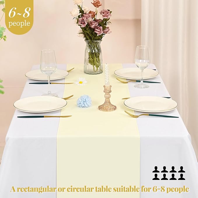 12 Pack Beige Table Runner 12 x 108 Inch Long Rustic Farmhouse Wedding Table Runner,Washable and Reusable 9 FT Polyester Table Runners for Wedding Birthday Party Banquet Table Decorations