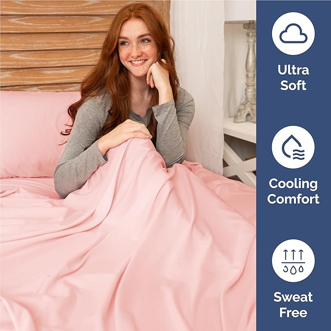 Full 6 Piece Sheet Set - Cooling and Breathable Bed Sheets - Hotel Luxury Bed Sheets for Women, Men, Kids & Teens - Bedding with Deep Pockets & Easy Fit - Soft and Wrinkle Free - Full Baby Pink Sheets