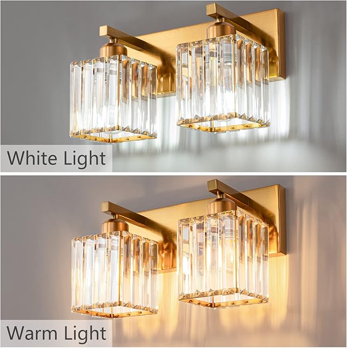Modern Bathroom Vanity Light 2-Lights Gold Crystal Bathroom Wall Light Vanity Light Fixturesï¼?2.59-inch Modern Minimalist Design
