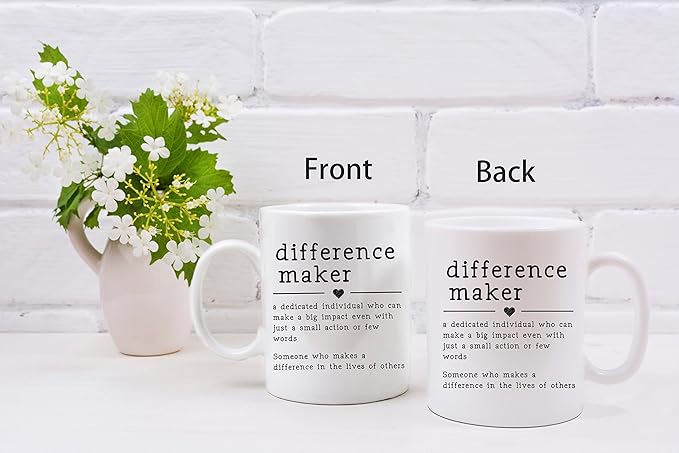 QASHWEY Difference Maker Definition Coffee Mugs - Mentor & Teacher Appreciation Gift, Best Friend Gift - Inspirational Affirmation Mugs, Double Side Printed Ceramic 11 Ounce