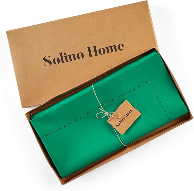 Solino Home Linen Emerald Green Tablecloth 52 x 52 Inch - 100% Pure Linen Square Table Throw - Classic Hemstitch, Machine Washable Table Cloth for St Patricks Day