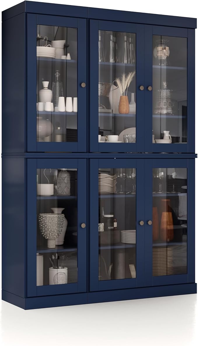 Palace Imports 100% Solid Wood 48.5" Pantry China Cabinet with Clear Glass Doors and Adjustable Shelves (Navy Blue)
