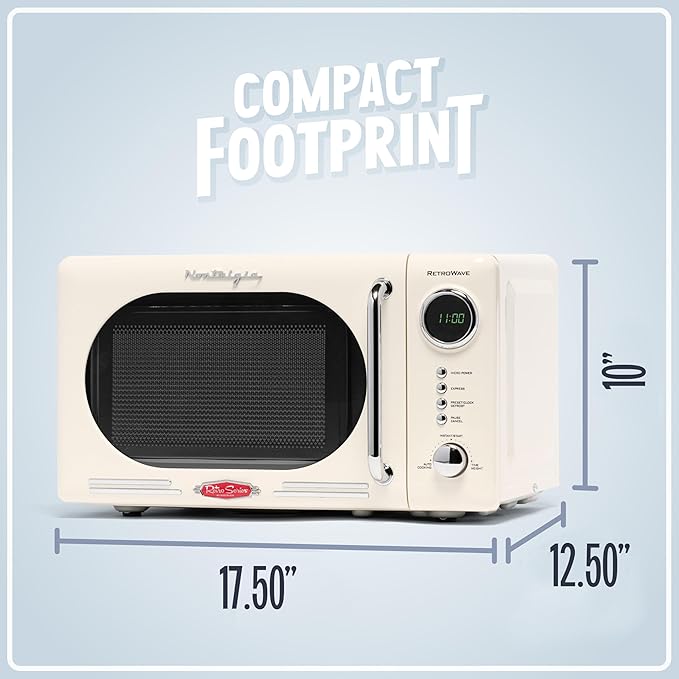 Nostalgia Retro Compact Countertop Microwave Oven - 0.7 Cu. Ft. - 700-Watts with LED Digital Display - Child Lock - Easy Clean Interior - Ivory