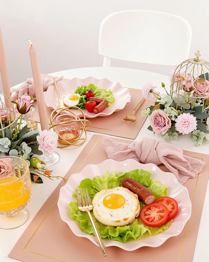 LIYH 20 Pcs 10 Inch Pink Scalloped Plastic Plates Reusable - Unbreakable Plastic Wavy Plates for Weddings Party Outdoor Picnics Dishwasher Safe BPA Free 10" Dinner Plate