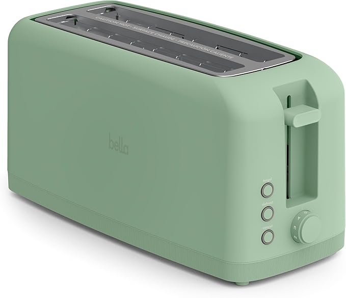 bella 4 Slice Slim Toaster, Fits-anywhere??Kitchenware, 6 Setting Shade Control with Reheat & Cancel Buttons, Fits Sourdough, 10??Long Slot, Anti Jam & Auto Shutoff, 900 Watt, Seaglass