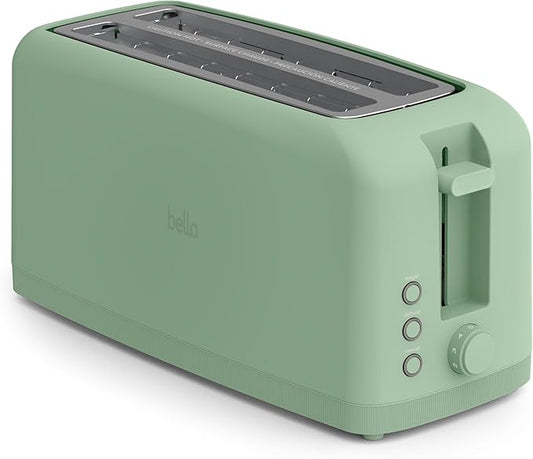 bella 4 Slice Slim Toaster, Fits-anywhere??Kitchenware, 6 Setting Shade Control with Reheat & Cancel Buttons, Fits Sourdough, 10??Long Slot, Anti Jam & Auto Shutoff, 900 Watt, Seaglass