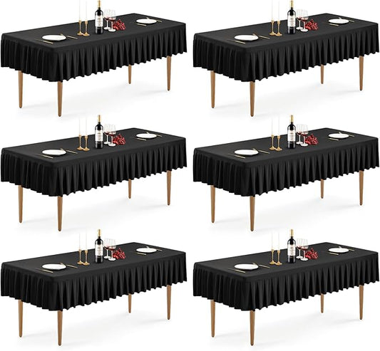 Wish Care 6 Pack Black Spandex Table Clothes for 6 Foot Rectangle Tables 6ft Wrinkle Free Fitted Table Cover Pleated Ruffle Stretch Tablecloths Desk Skirt for Party Banquet Dining Outdoor Tablecloth