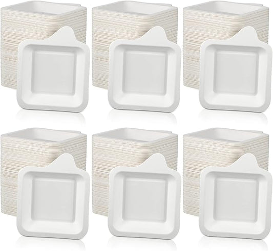 Remerry 1000 Pcs Small 4 Inch Paper Plates Bulk Disposable Plates Paper White Square Dessert Cake Party Snack Sugarcane Bagasse Fiber Wedding Birthday Dinner Graduation Pet Feeding (4.45 x 5.24 Inch)