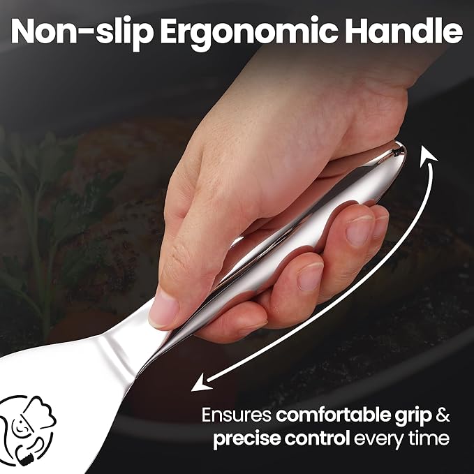 Stainless Steel Fish Spatula Set ??Funky Fish Edition, 1 Large Fish Turner + 1 Small Metal Spatula, Ultra Thin Edge for Easy Turning & Flipping, Ergonomic Non-Slip Handle, Dishwasher Safe