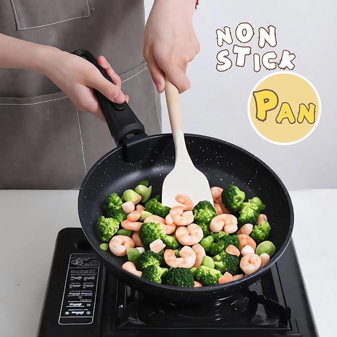Frying Pan Set with Lid Nonstick Kitchen Cooking Pans 10??Skillets Pots and Pans Set with Detachable Handle Spatula Ladle Tong Induction Cookware Black 3.3QT and 10" Frying Pan Skillet