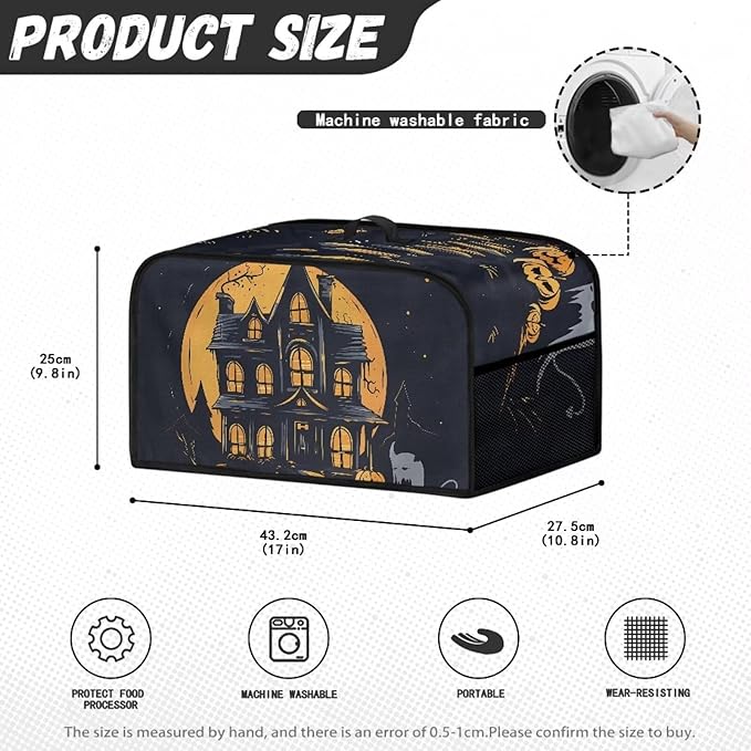Halloween Decor Slow Cooker Dust Cover 6+ Quart Appliance Covers Water Proof Oval Stain Resistant with Pocket and Handles