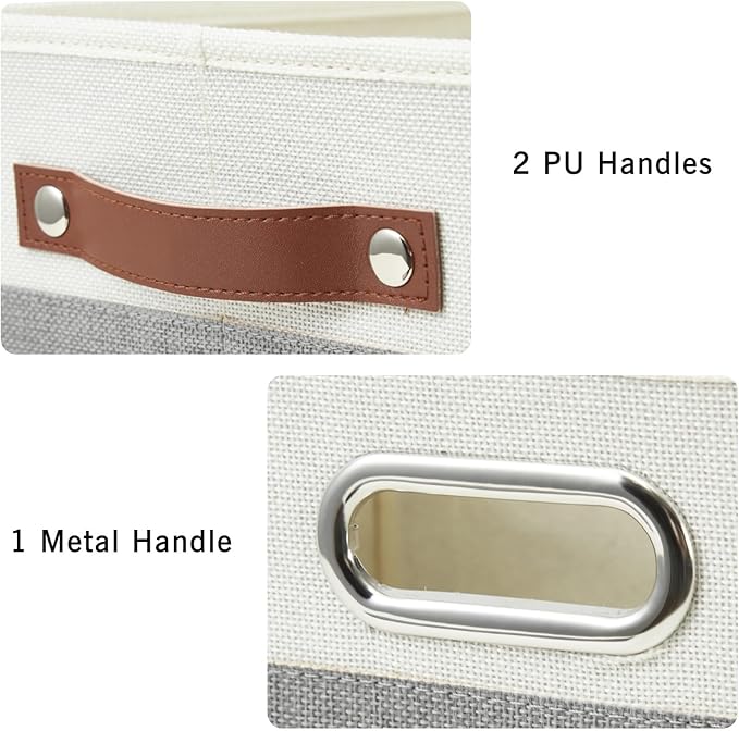 Bagnizer Large Collapsible Fabric Storage Bins with 3 Handles, Foldable Organizer Baskets for Closet, Shelves, Living Room | 3 Pack, Durable PU & Metal Handles (17"x11.8"x11.8", Gray & White)