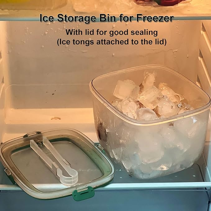 Portable Ice Bucket with Lid & Tong for Outdoor Camping, Clear Plastic Storage Bin for Freezer, Refrigerator, Whiskey, Wine, Cocktail Party, Big Cube Mold Tray for Ice Bath