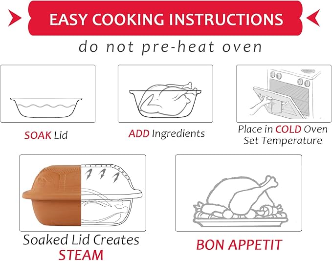 Eurita Clay Roaster, 4 Quart, 3.78 Litres, Non-Stick Earthenware, Toxin-Free, Healthy Clay Pot Cooking, Versatile Cooking Dutch Oven, Digital Recipe and Instructions Included