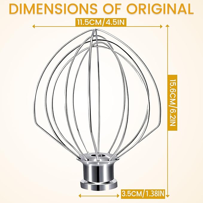NewlyArt Whisk Attachment Fits KitchenAid, 6 Wire Whip for 4.5 5 Quart KitchenAid Tilt-Head Stand Mixer竊똊45WW Kitchen Aid Accessories and Attachments, Stainless Steel Wires + Aluminum Hub