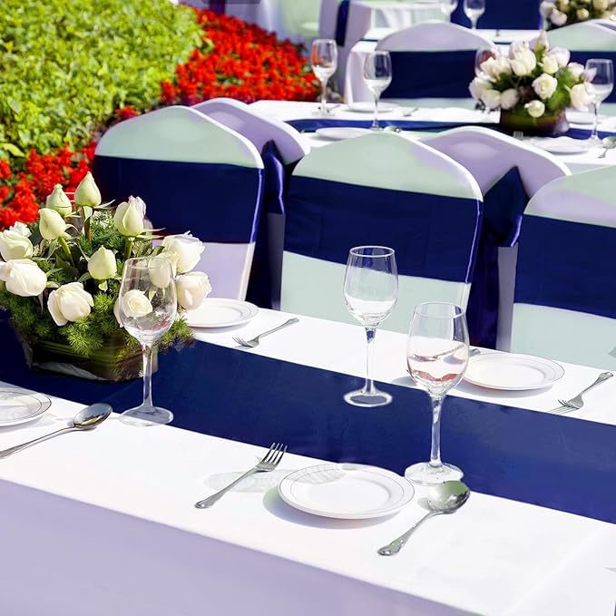 Bencailor 24 Pcs Navy Blue Satin Table Runner Bulk 12 x 108 Inches Long Table Runners Bright Smooth Fabric Tablecloth for Wedding Banquet Birthday Valentines St Patrick's Day Party Decorations
