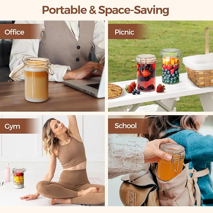 ComSaf Glass Jars with Airtight Lid Set of 6竊똌ason Jars 17 oz with Lids, Pint Jar, Canning Jar, Airtight Canister with Seal Wire Clip Fastening for Vanilla, Pickle, Cookie, Honey