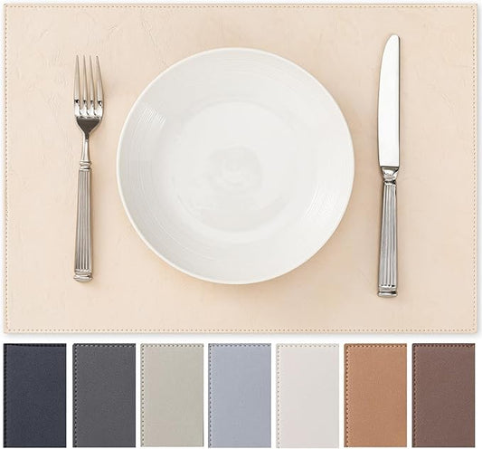 Baroyal Faux Leather Placemats Set of 8 Vinyl Washable Wipeable Table Mats for Kitchen Dining Table Heat Resistant Waterproof Modern Indoor/Outdoor Placemats Non-Slip Easy Clean Place Mats (Beige)