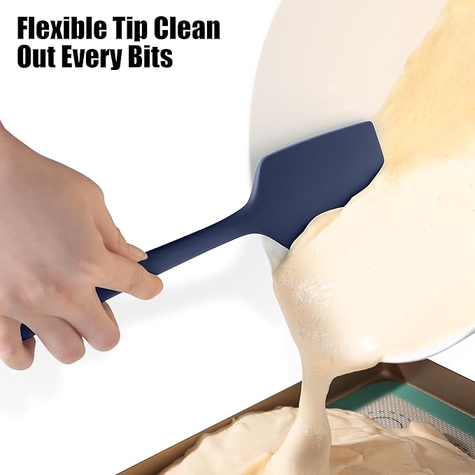 600째F Heat Resistant Silicone Spatula, Doosu High Temp Flexible Kitchen Rubber Bowl Scrapers Food Grade Seamless Baking Supplies Scratch-Proof for Scraping Non-Stick Pans (Navy Blue, 11.4in)